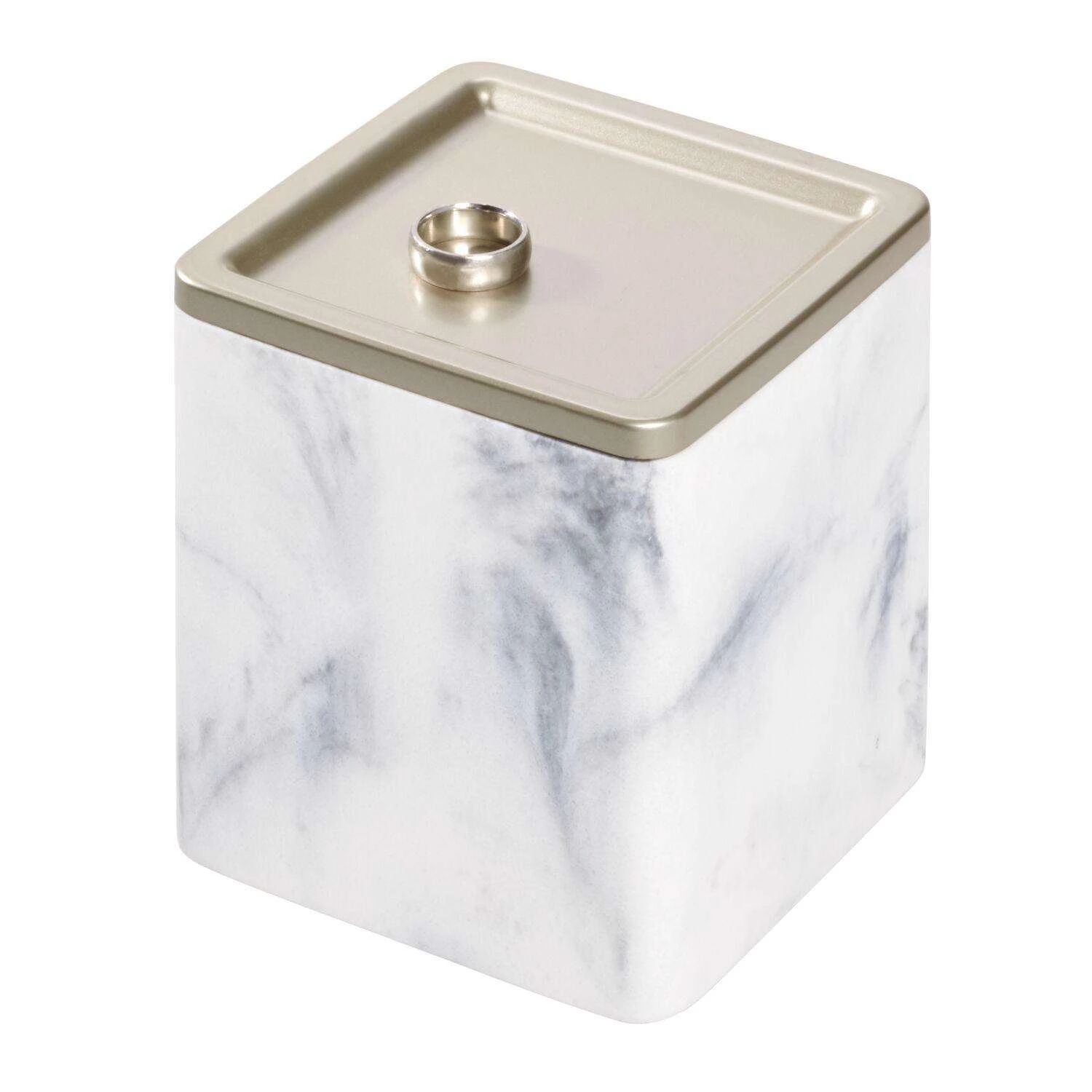InterDesign Dakota Satin White Marble Plastic/Steel Covered Jar 4 InterDesign Dakota Satin White Marble Plastic/Steel Covered Jar - Image 2