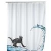 Wenko Anti-Mould 71 In. H Blue/White Cat Shower Curtain W/Hooks Polyester -Wenn Bathroom Shop 1115083e b9eb 4e84 b940 674897168164