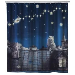 Wenko 79 In. H X 71 In. W Multicolored Moon Cat Shower Curtain W/Hooks Polyester