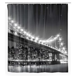 Wenko BrooklynBridge 71 In. H Black/white Shower Curtain W/Hooks Polyester