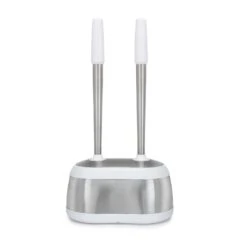 Polder Toilet Brush And Plunger Caddy White/Silver