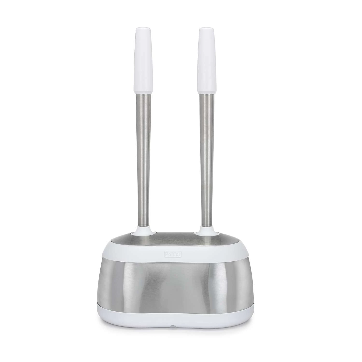 Polder Toilet Brush And Plunger Caddy White/Silver 3 Polder Toilet Brush And Plunger Caddy White/Silver