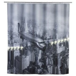 Wenko 79 In. H X 71 In. W Gray/White Old Plane Shower Curtain W/Hooks Polyester