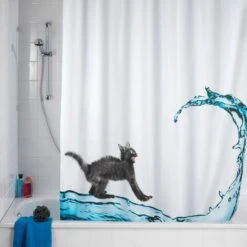 Wenko Anti-Mould 71 In. H Blue/White Cat Shower Curtain W/Hooks Polyester -Wenn Bathroom Shop a1def7f0 26cf 4dbc 8789 4ae9bf1b7415