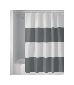 IDesign 72 In. H X 72 In. W Gray/White Stripes Shower Curtain Polyester
